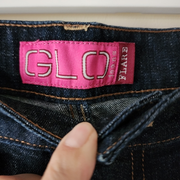 GLO JEANS FLARE Dark Wash Denim Blue Jeans Small Bell Bottom Flare Jeans Size 11 - Picture 8 of 14